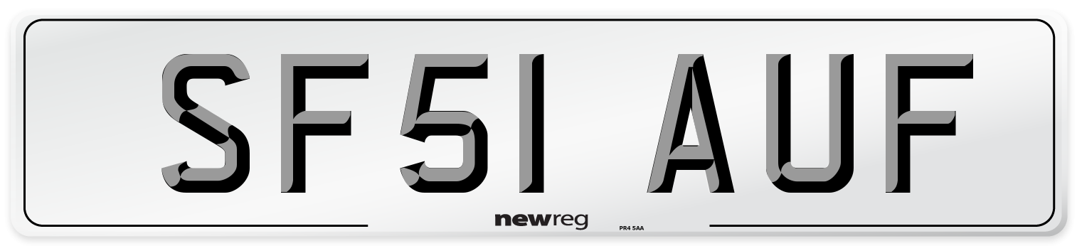 SF51 AUF Number Plate from New Reg